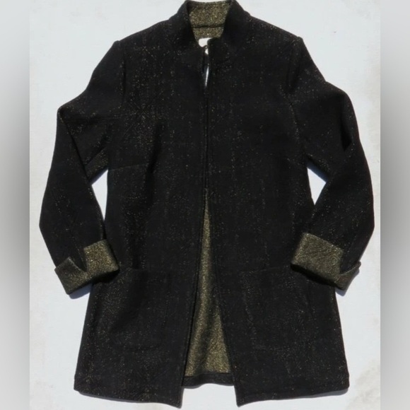 CHICO'S Black Gold Shimmer Jacket Soft Stretch Knit Long Sleeves Coat Size 1 - Picture 1 of 5